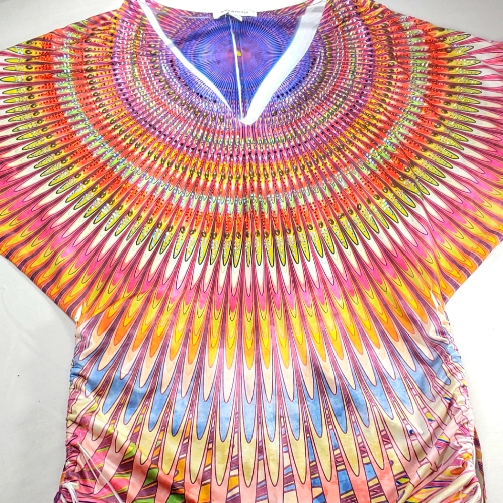 Boston Proper Colorful Egyptian Themed Blouse with Bling Small